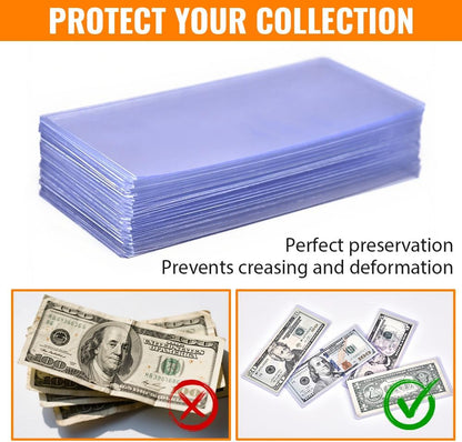 G-PLUS Clear Large Currency Topload Holders,25Pcs PVC Currency Bill Display Holder for Regular Bills Protector Case Supplies