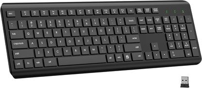 EDJO Wireless Keyboard, 2.4G Full-Sized Cordless USB Silent Computer Keyboard, Ergonomic Tilt Angle, Sleep Mode, Long Battery Life, for Windows, Mac OS Laptop/PC/Desktop/Notebook