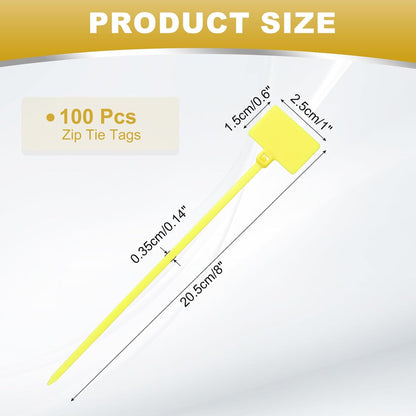 uxcell 100 Pcs Cable Label Marker Tags, Nylon Cable Zip Tie Tags 8.7 Inch Writable Self-Locking Wire Labels Zip Ties for Organization Marking, Yellow