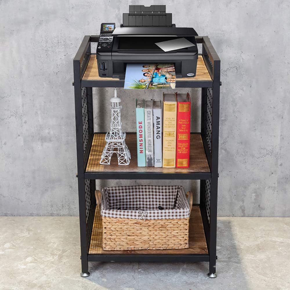 Industrial 3-Shelf Printer Stand, Rustic Printer Cart with Wheels, Large Printer Desk Cart with Storage Shelves, Office Organizer for Home, Living Room, 19.3'' x 19.3'' x 34.8''