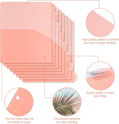 Koqye A4 Dividers for 3 Ring Binder, 8-Tab Purple Folder Dividers with Pockets, Durable Plastic Binder Dividers with Tabs, Plastic Binder Dividers for Binders (Orange - 1 Set)