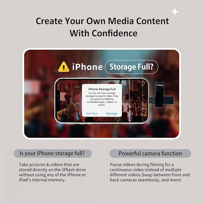 128GB Apple MFi Certified Black iXflash Backup Photo Stick 2-in-1 USB Type A & Lightning, USB for iPhone, iPad, External Photo Storage for iPhone and Computer