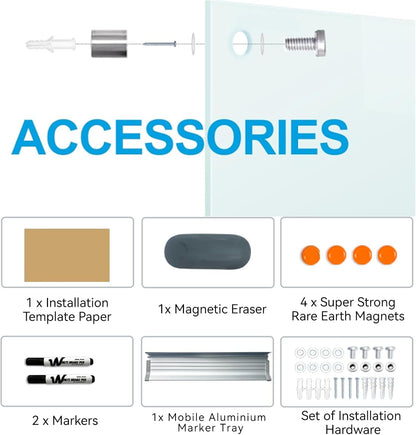 Glass Dry Erase White Board - Magnetic Whiteboard 48"X36" Large Frameless Boards with Super Strong Magnets for Office, School and Home Wall