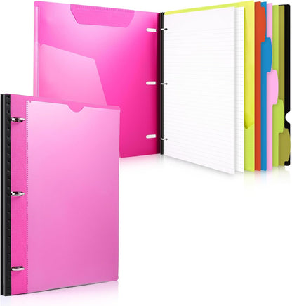 WOT I 1-Pack Telescoping 3 Ring Binder Notebook - Customizable Cover, 5 Dividers & Pocket Folder in One Slim Organizer (60 Sheets Included), Pink