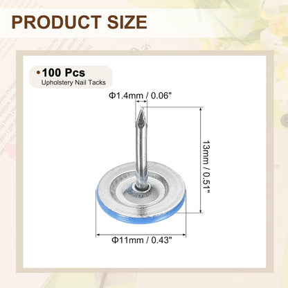 uxcell 100Pcs Upholstery Tacks, 11mmx13mm Flat Head Thumb Tack Decorative Furniture Nails Push Pins for Furniture Sofa Headboards, Blue