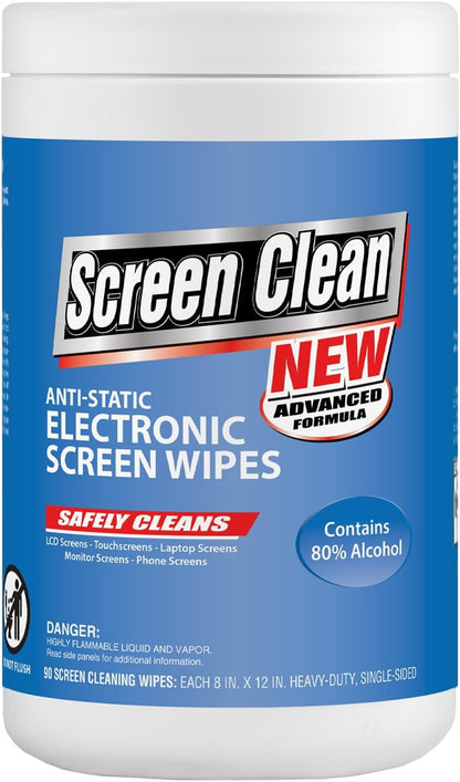 Zenex Screen Clean Anti-Static Electronic Screen Wipes - Single Sided Non-Abrasive Towels | For TV, Phones, Monitors | Quick Dry & Streak-Free | Prevents Static Build-up (2 Pack | 180 Sheets Total)