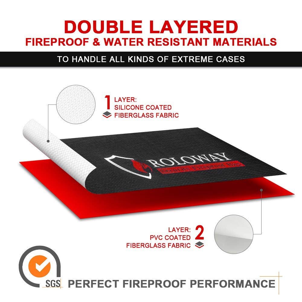 ROLOWAY Large (17 x 12 x 5.8 inches) Fireproof Bag, Water Resistant Fireproof Document Bag Safe for Money, Documents and Valuables Storage