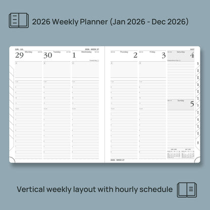 POPRUN 2026 Planner (Large Size 8.5''x 10.5'' Hardcover) - Daily Weekly and Monthly Calendar Agenda 2026 Appointment Book with Hourly Time Slots, Monthly Tabs, 100 GSM - Burgundy