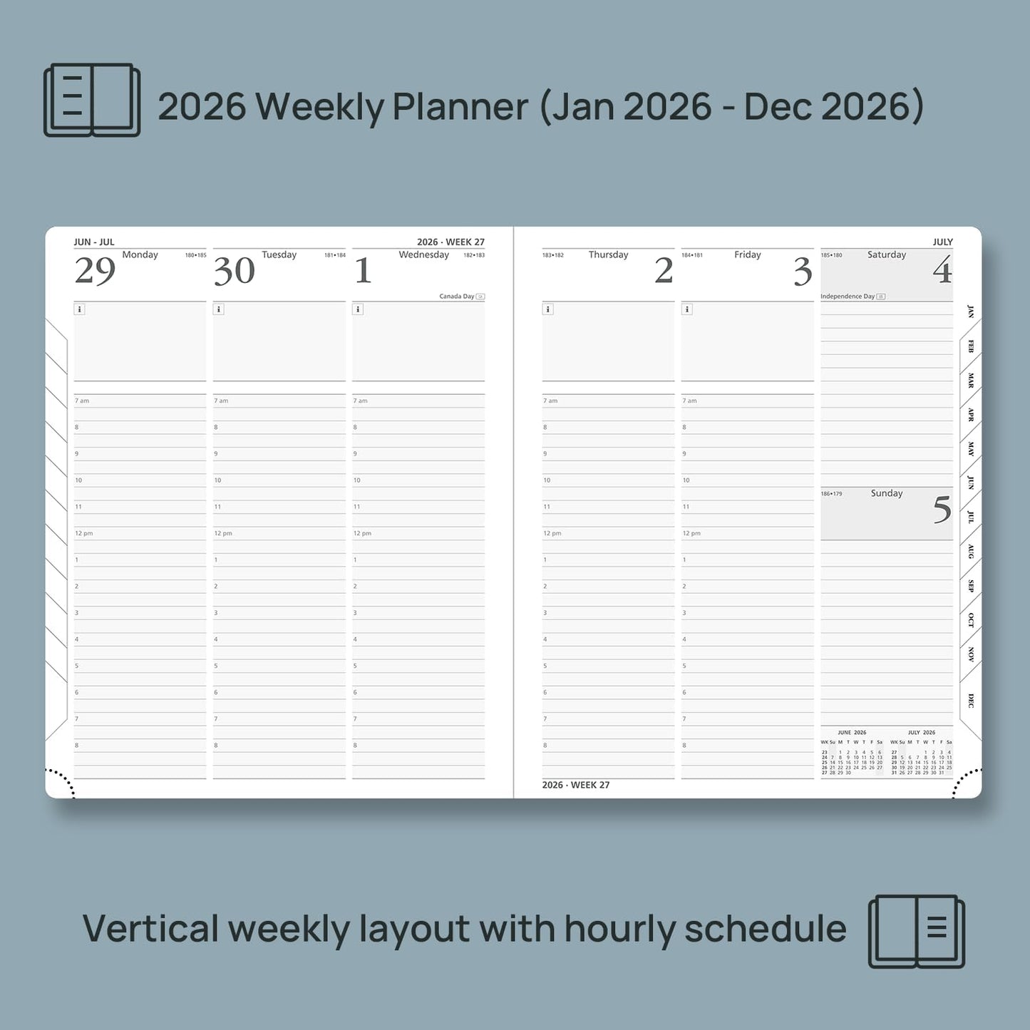 POPRUN 2026 Planner (Large - 8.5'' x 10.5'') - 2026 Weekly Calendar (Jan. 2026 - Dec. 2026) with Hourly Time Slots, Weekly/Monthly Appointment Book for Time Management - Leather Soft Cover - Grey