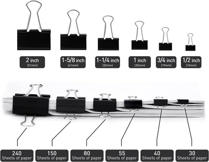 Small Binder Clips, 48 Pack, 3/4 Inch, Standard 19mm, Black, Capacity 0.31 Inch, Mini Paper Clips, Fold Clamp, Office and School Supplies