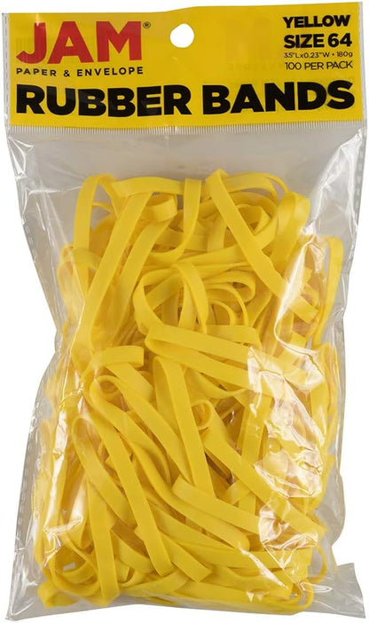 JAM PAPER Durable Rubber Bands - Size 64 - Yellow Multi-Purpose Rubberbands - 100/Pack