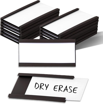 50 Pack Magnetic Label Holders, 'C' Channel Magnets Card Holders with Dry Erase Insert Label Card for Metal Racks and Shelves (1" x 2")