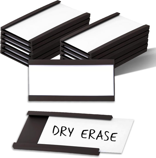 50 Pack Magnetic Label Holders, 'C' Channel Magnets Card Holders with Dry Erase Insert Label Card for Metal Racks and Shelves (1" x 2")