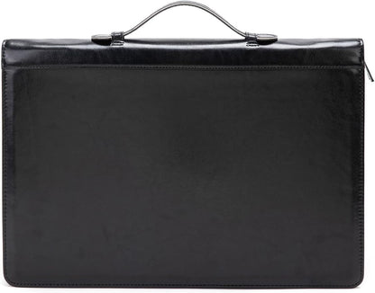 Vegan Leather 3 Ring Binder Portfolio, 8.5 x 14 Legal Size Pad Holder, Hidden Handle, Zippered Padfolio with 15” Laptop Organizer, Professional Business Folio for Men Women, Black