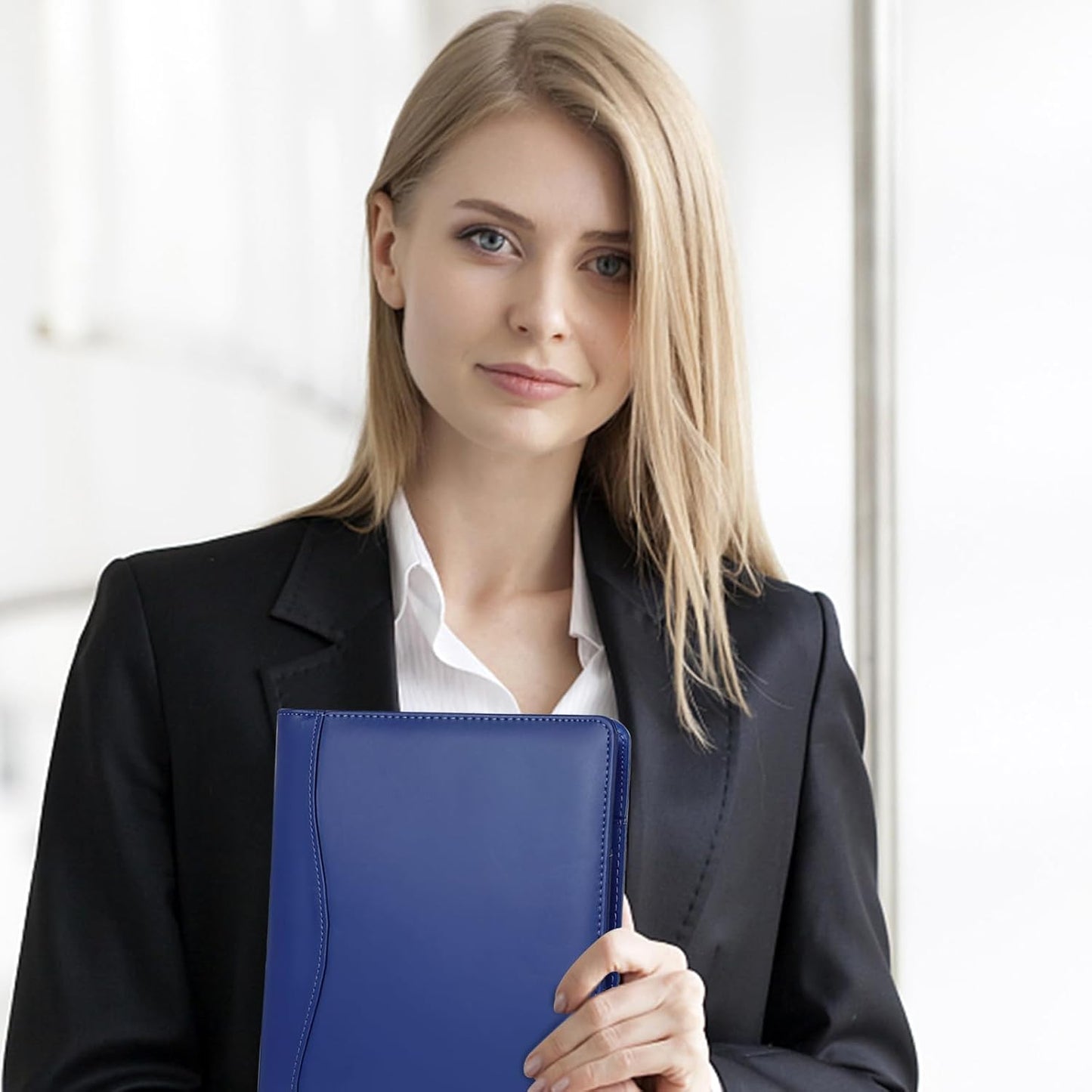 Leather Portfolio Binder 5 x 8, Mini Soft Leather Padfolio A5 Business Binder Legal Writing Pad Junior Size Document Organizer for Present Gift Kid Men Women Navy Blue