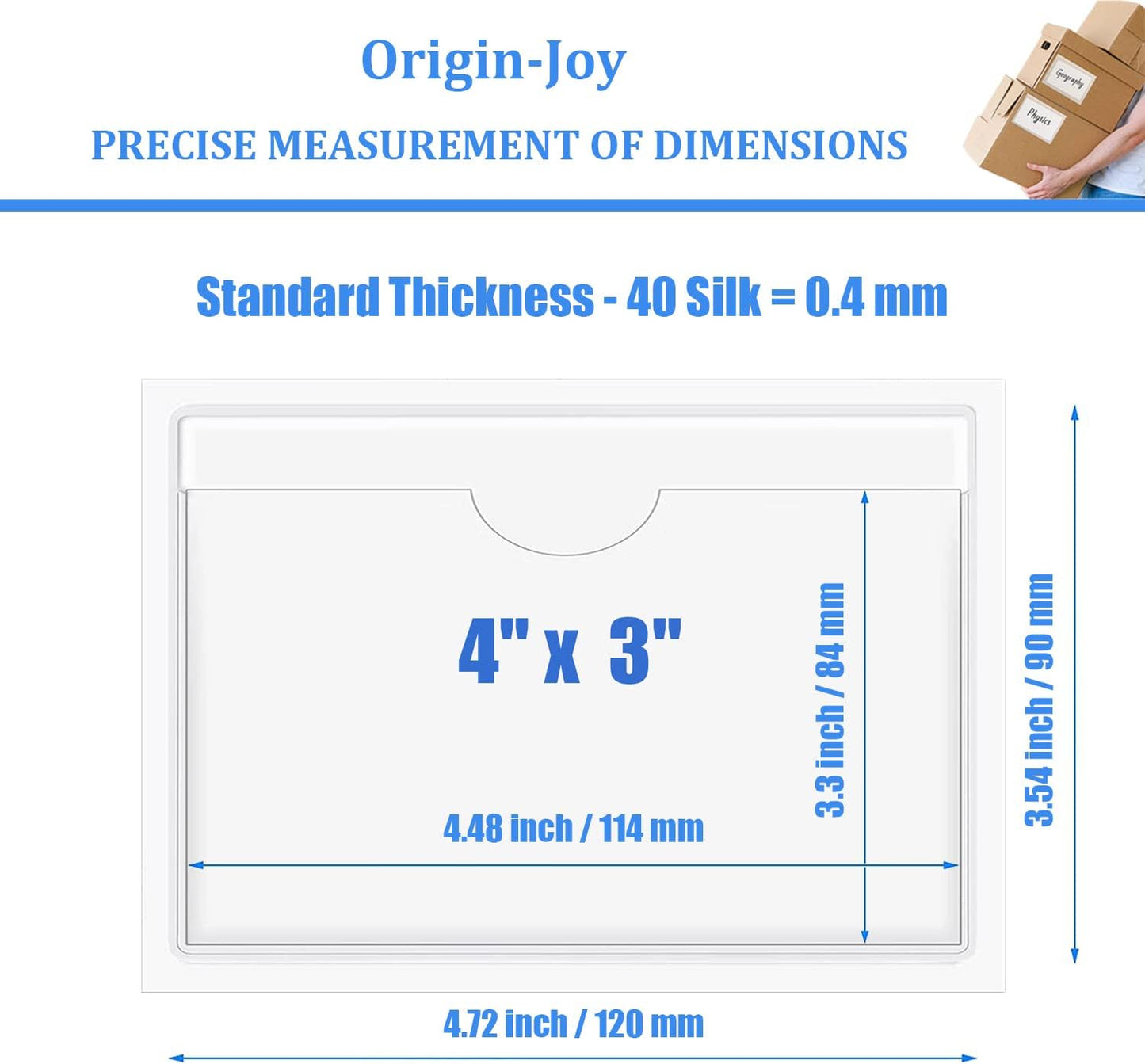 Origin-Joy 60 PCS Self Adhesive Index Card Pockets with Top Open, Clear Plastic Label Holder for Cards of Note, Library and Business, Adhesive Label Pockets & Card Holder (4 x 3 inch)