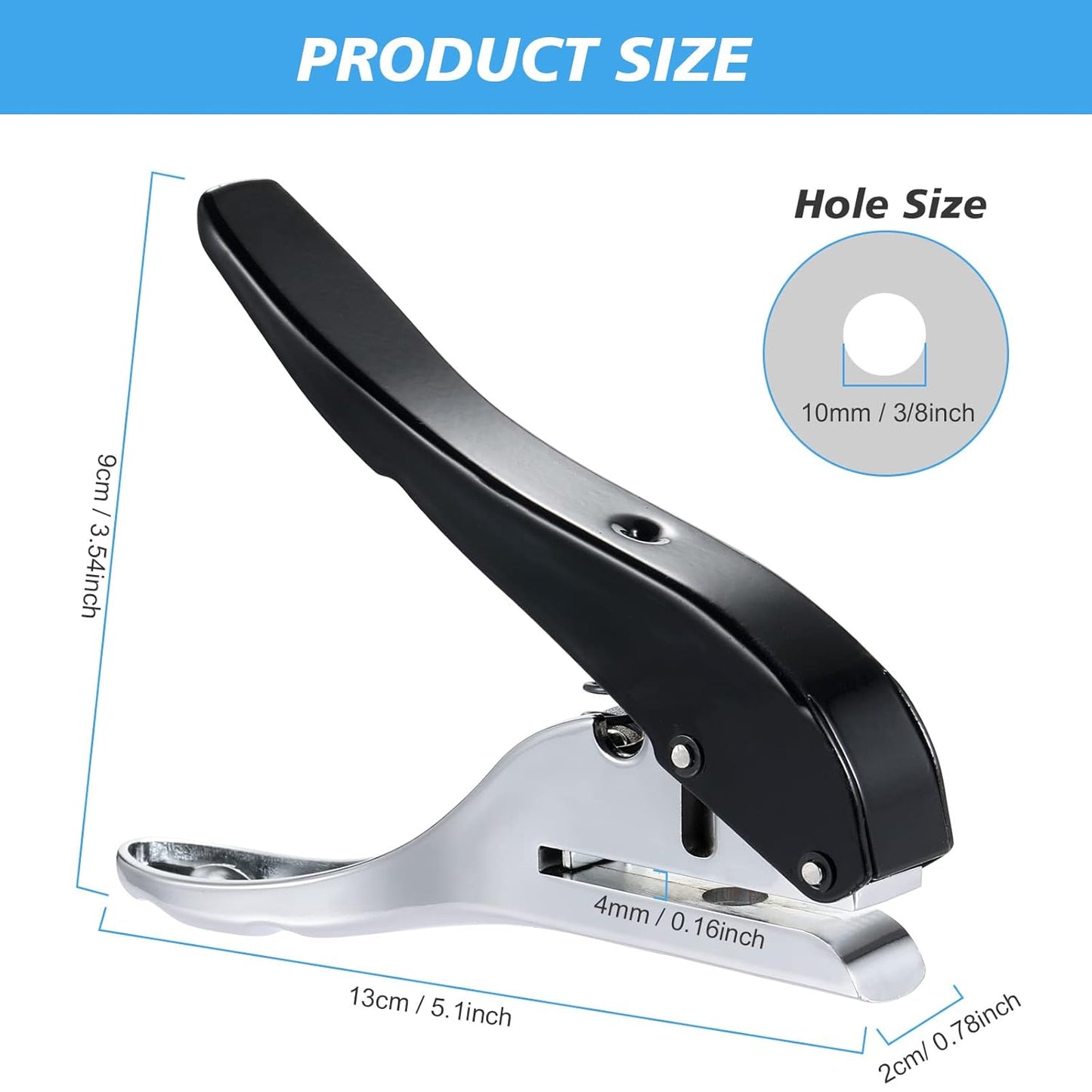 Heavy Duty Single Hole Punch - Portable Hand Held for Paper, Cards, Plastic & Cardboard (10MM Black)