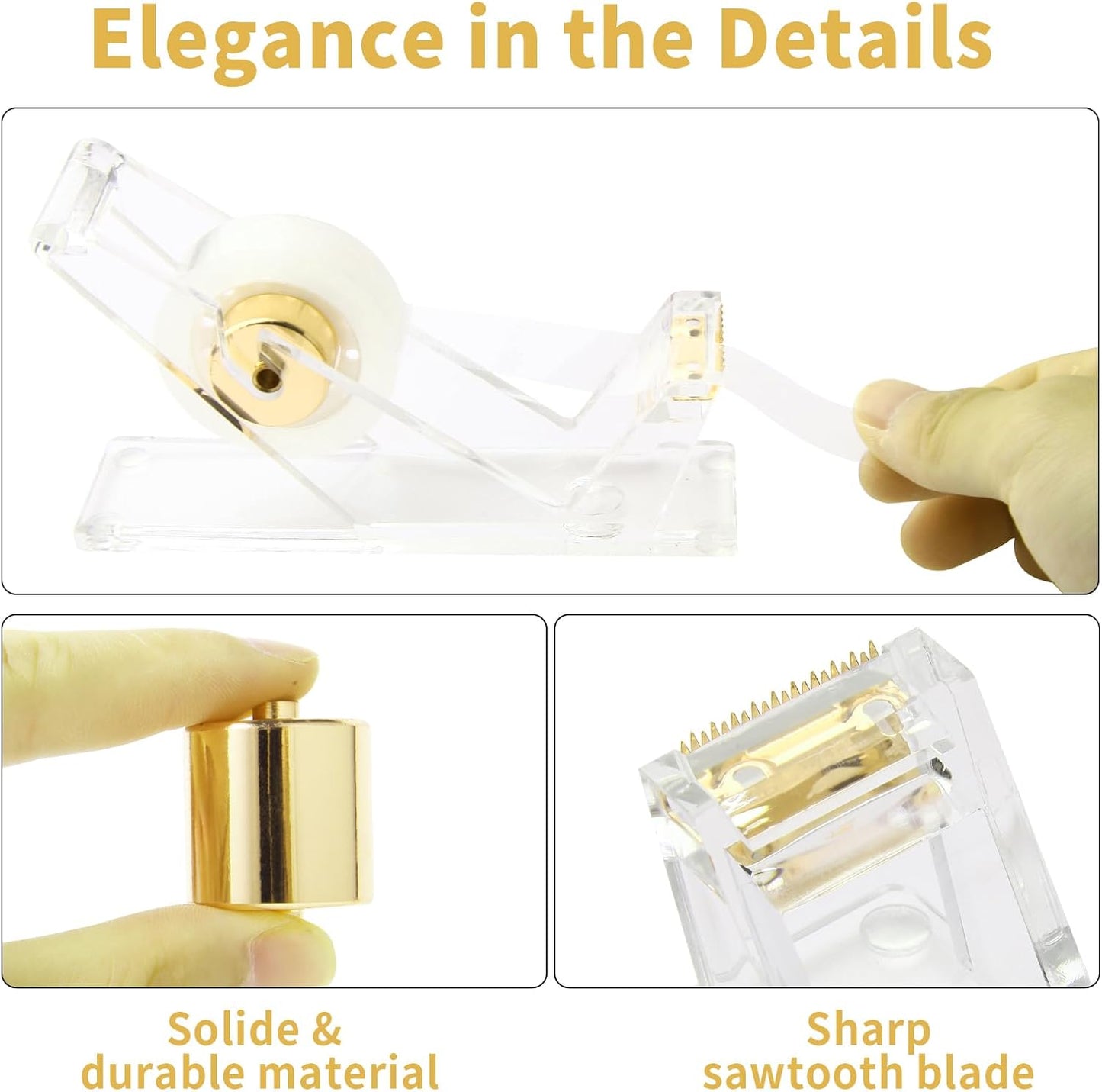 Gold Desk Accessories, Office Supplies Set with Acrylic Stapler, Tape Dispenser, Staple Remover, Pen Holder, Scissor, Binder Paper Clips, 1 Ballpoint Pen, 1 Clear Tape and 1000pcs Staples