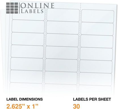 2.625" x 1" Waterproof Clear Gloss Address Labels - Pack of 3,000 Transparent Labels, 100 Sheets - Compatible with Laser Printers, OL875CL, OnlineLabels