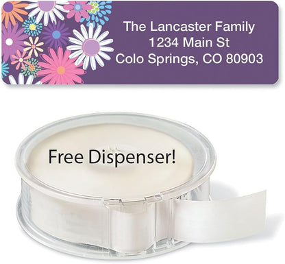 Colorful Images Petite Flowers Rolled Personalized Return Address Mailing Labels with Dispenser, Customize with Name & Shipping Address, 500 ¾” x 2½” Self Adhesive, Easy Peel Label Roll