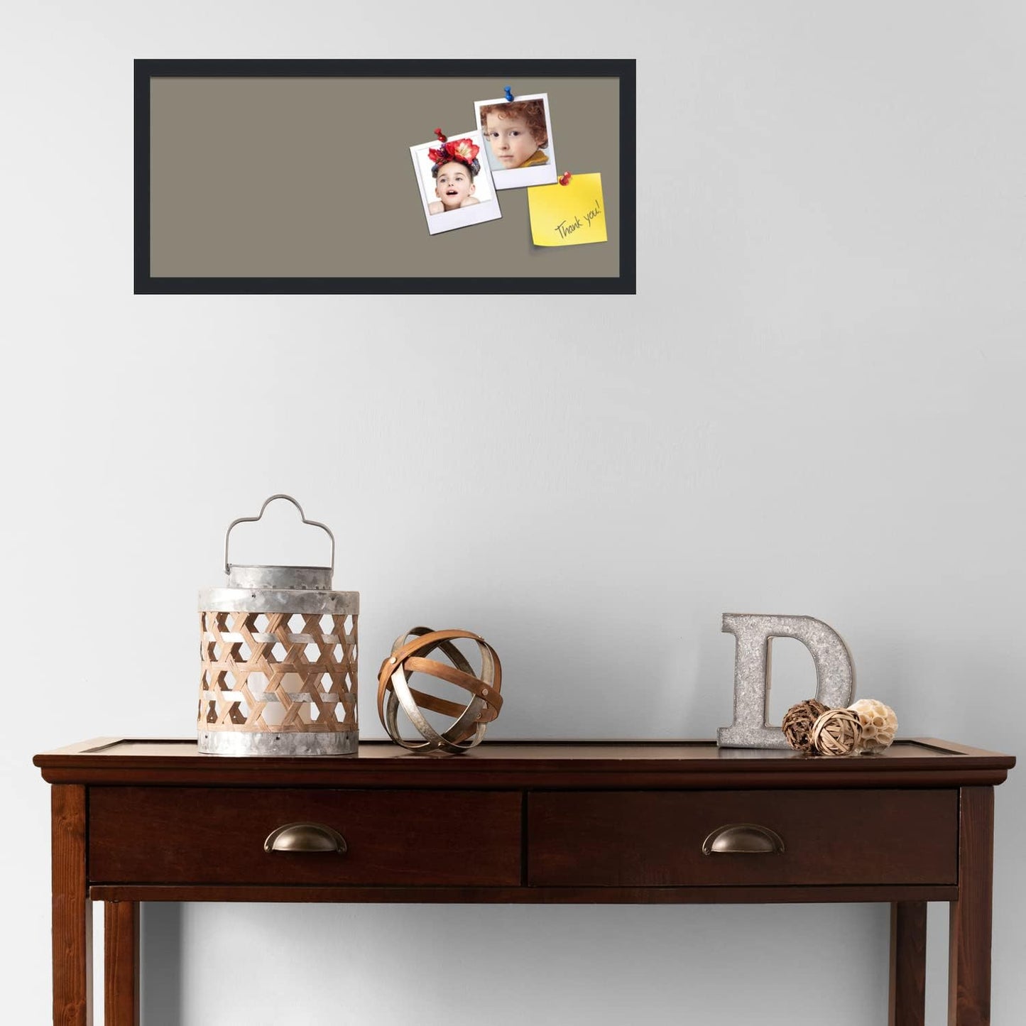 PinPix 28x12 Inch Cork Bulletin Board. This Decorative Framed Pin Board Comes with Pewter Design and a Satin Black Frame. Ideal for Home Office Decor or Message Board (PinPix-1812)