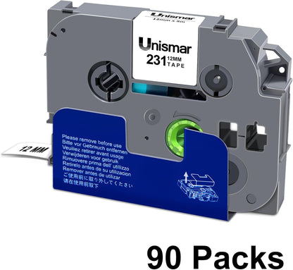 Unismar 90-Pack Compatible for Brother Black on White 12mm Label Tape Replacement for Ptouch PTD200 PTD202 PTD210 PTD600 PTD400 PTH100 PTH110 PT1280 Label Printer 26.2Ft(8m)