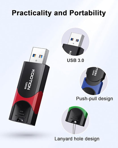 KOOTION 256GB USB 3.0 Flash Drive 3 Pack USB Flash Drives Multicolor USB Drive Retractable Thumb Drive Zip Drives High Speed Jump Drives with LED Indicator - 3Pack (Red, Green, Blue)