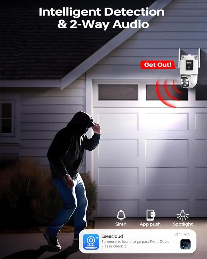 Wireless Security Camera System Outdoor: 4pcs 6MP Dual Lens Dual Screen PTZ Outdoor Cameras with Auto Tracking, 4K 10CH 1TB HDD NVR for Home Security, Color Night Vision, 24/7 Record