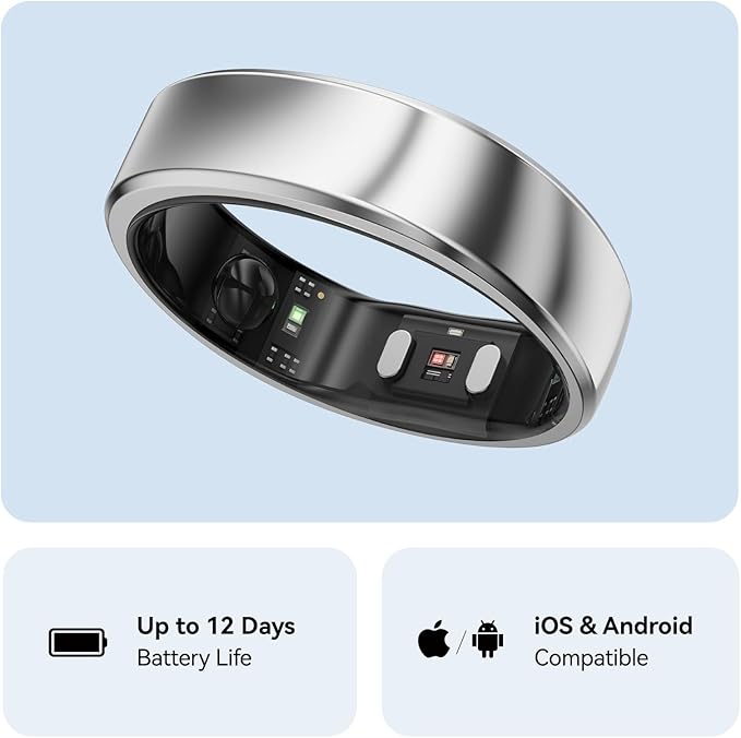 RingConn Gen 2, World’s First Smart Ring with Sleep Apnea Monitoring, No APP Subscription, 12-Day Battery Life, Stress/Heart Rate/Women's Health Tracker, Android & iOS Compatible (Silver, Size 11)