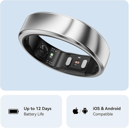 RingConn Gen 2, World’s First Smart Ring with Sleep Apnea Monitoring, No APP Subscription, 12-Day Battery Life, Stress/Heart Rate/Women's Health Tracker, Android & iOS Compatible (Silver, Size 11)