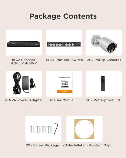 32 Channel Security Camera System for Business, 4K 32CH PoE NVR 8TB HDD,20x 5MP Wired IP PoE Cameras Outdoor,Smart Color Night Vision,AI Human Vehicle Detection,Built-in microphone,PB38F2032-5M