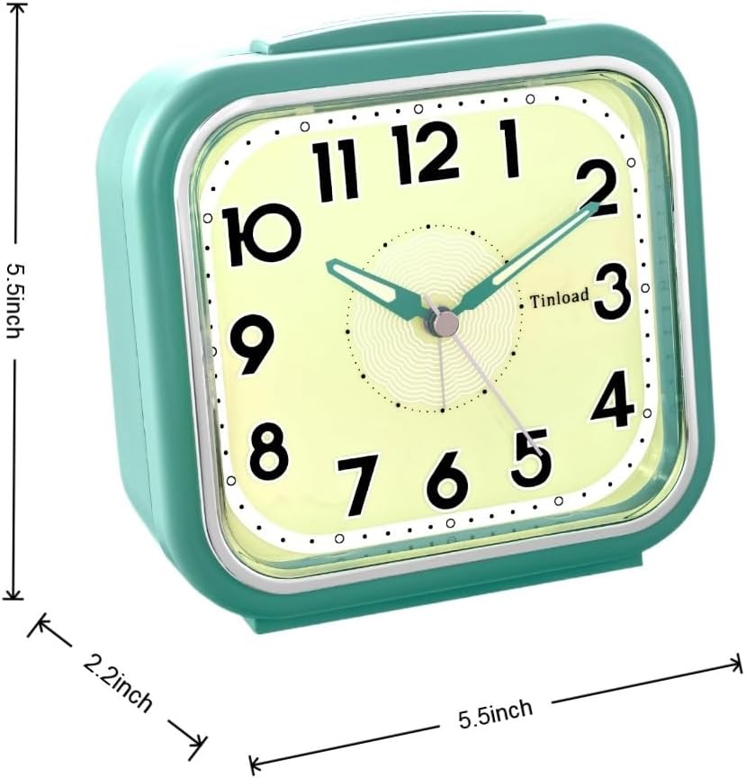 5.5" Large Analog Alarm Clock Silent Non Ticking, Glow in Dark dial, Gentle Wake, Beep Sounds, Increasing Volume, Battery Operated Snooze and Manual Light, Easy Set (Best for Elder)