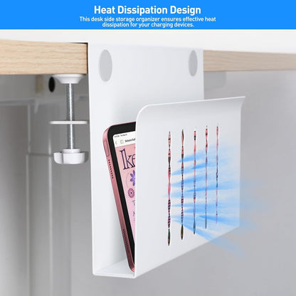 MAXECHO Desk Side Storage, Under Desk Laptop Mount, Table Side Hanging File Organizer, No Drill Clamp On Cable Management Tray, Laptop Holder with Magnetic Pen Holder for Office and Home, Load 22 Lbs