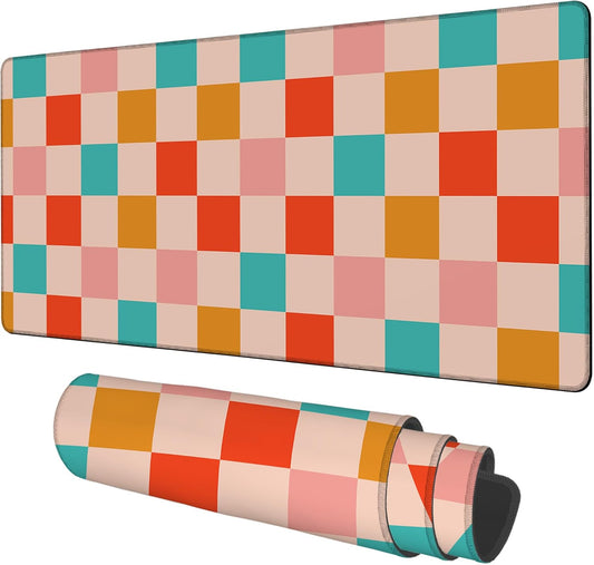 Large Mouse Pad Retro Checkerboard Gaming Desk Pad Computer Keyboard Non-slip Waterproof Mouse Mat with Rubber Base and Stitched Edges Entertainment Office Writing Desk Mat 35.4 x 15.7 Inches