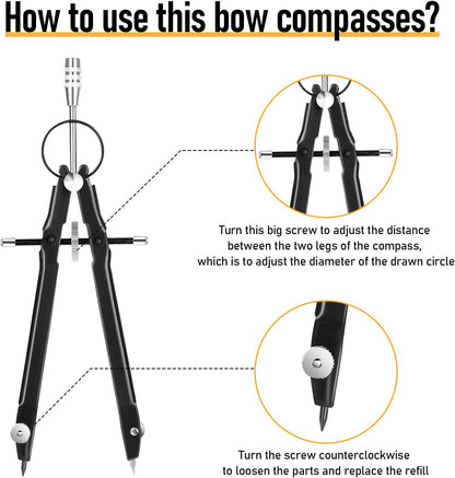 EBOOT Student Geometry Math Set, Drawing Compass and 6 Inch Clear Swing Arm Protractors 180 Degree Math Protractor (Black)