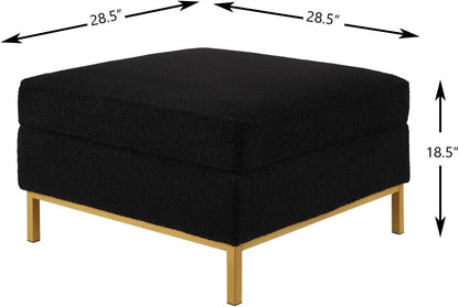 24KF Large Square Couch Ottoman for Living Room, Upholstered Teddy Fabric Padded Cushion Ottoman Table,Large Foot Rest,5088-Teddy Black