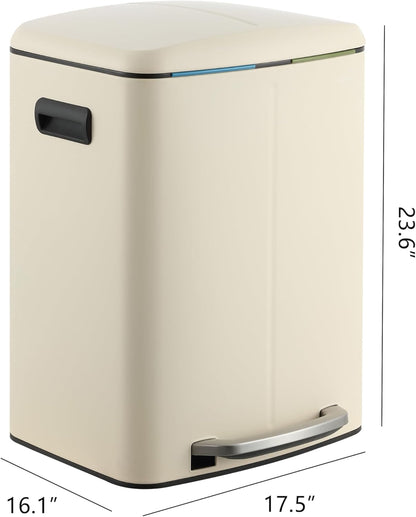 happimess HPM1005F Marco Rectangular 10.6-Gallon Double Bucket Trash Can with Soft-Close Lid, Fingerprint Resistant, Modern, Minimalistic for Home, Kitchen, Office, Bathroom, Limestone Beige