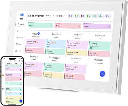 Digital Calendar: 15.6-inch Electronic Calendar & Chore Chart, Smart Touchscreen Interactive Display for Family Schedules–Wall Mount Included, Great for Organizing Your 2025-2026 Wall Planner