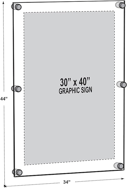 Azar Displays 105540-GLD Acrylic Floating Double Panel Wall Frame,30" x 40" Graphic Size, Overall Frame Size: 34" x 44", Gold