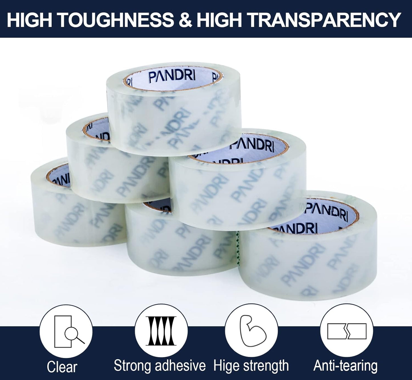 PANDRI Clear Packing Tape, 24 Rolls Heavy Duty Packaging Tape for Shipping Packaging Moving Sealing, 1.88 inches Wide, 65 Yards Per Roll, Total 1560 Yards