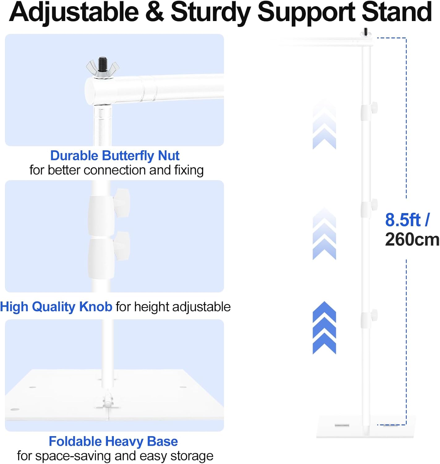 EMART Backdrop Stand, 8.5x10ft Width Adjustable Photography Background Support Poles with Heavy Duty Flat Base, Photo Metal Steel Pipe and Drape Frame Kit for Parties Birthday Wedding - White