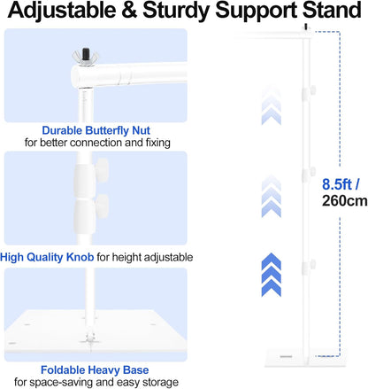 EMART Backdrop Stand, 8.5x10ft Width Adjustable Photography Background Support Poles with Heavy Duty Flat Base, Photo Metal Steel Pipe and Drape Frame Kit for Parties Birthday Wedding - White