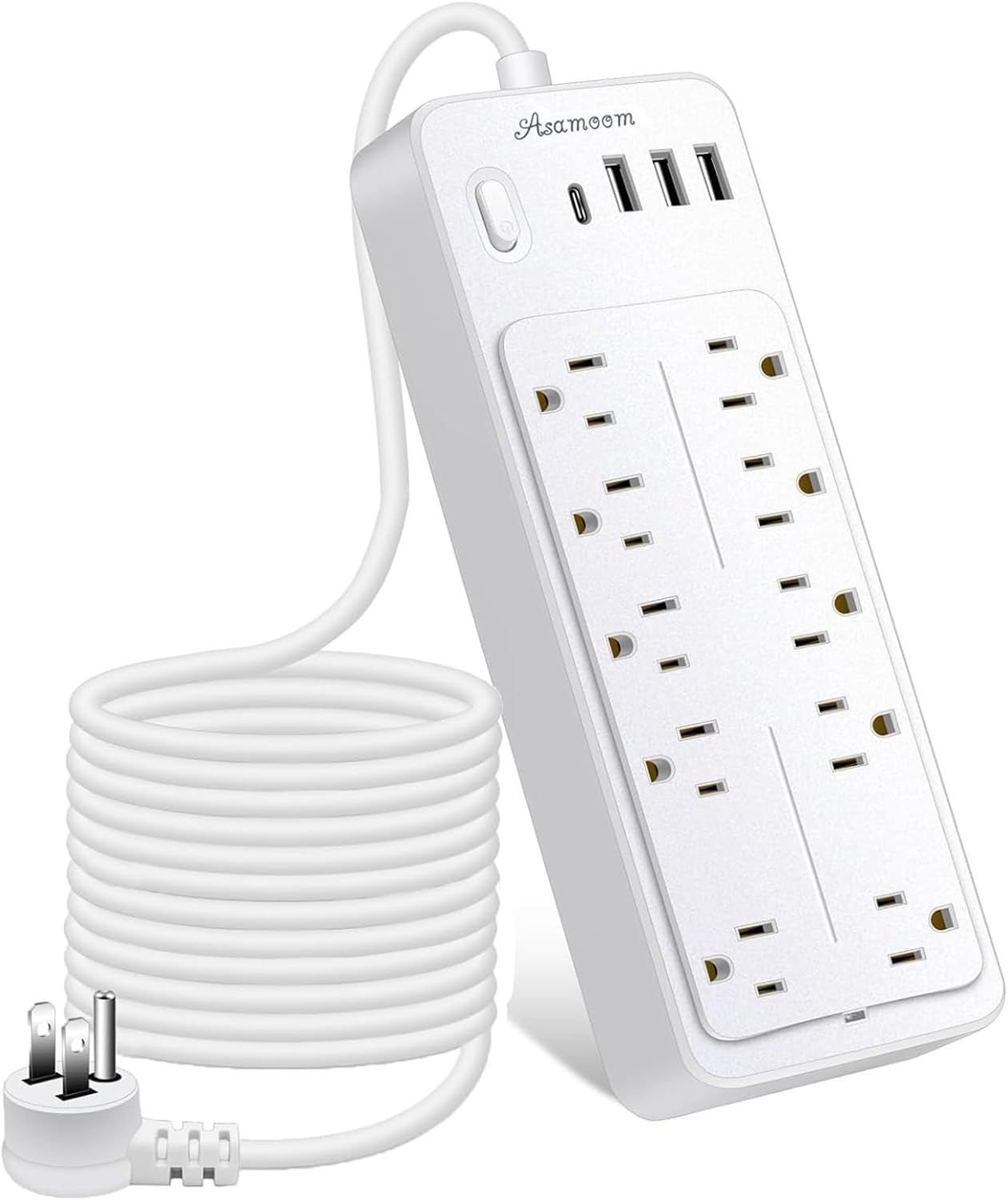 15 FT Power Strips with Surge Protection 1625W/13A,10 Outlets with 4 USB Ports (1 USB C) Long Extension Cord with Multiple Outlets 16Awag 1700J Flat Plug Power Strip Protector White,ETL Listed