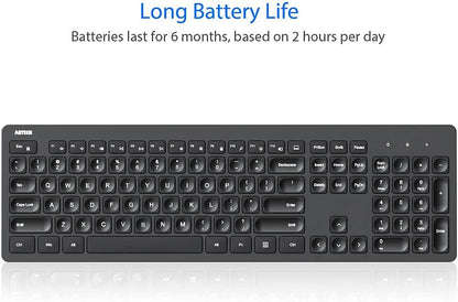 Arteck 2.4G Wireless Keyboard Ultra Slim Full Size Keyboard with Numeric Keypad and Media Hotkey for Computer/Desktop/PC/Laptop/Surface/Smart TV and Windows 11/10/ 8/7