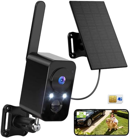 4G SIM Cellular Security Cameras Wireless Outdoor/Indoor with Solar Panel: No WiFi Battery Operated Camera for Home Security with 2-Way Audio - Color Night Vision House CCTV Cam