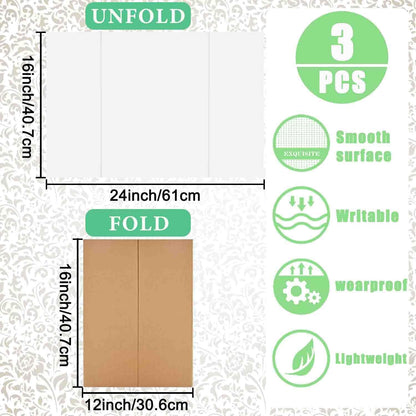 Trifold Poster Board, 24" x 16", 3-Pack, White Corrugated Project Boards for Science Fairs, School Projects, Event Displays, and Business Presentations