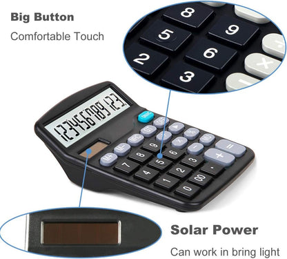 5 Pack Calculators Large Display for Desk, Solar Calculator, Basic 12 Digit Big Button Office Calculator(Black)(AA Battery Included)