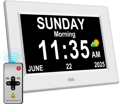 11'' Large Display Digital Clock for Seniors, Digital Calendar Alarm for Elderly Clock with Date Day of Week 12 Alarms 4 Colors Desk Wall Clocks for Memory Loss Alzheimers Dementia Auto DST/Dimmer