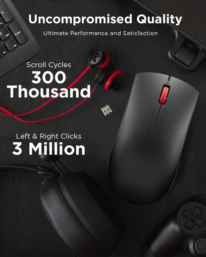 Lenovo Wireless Mouse (WL150) - 2.4G Nano USB-A Ambidextrous Ergonomic Mouse – 3-Million Clicks, 1,000 DPI – Portable Compact Cordless Design - Computer & Laptop Accessories