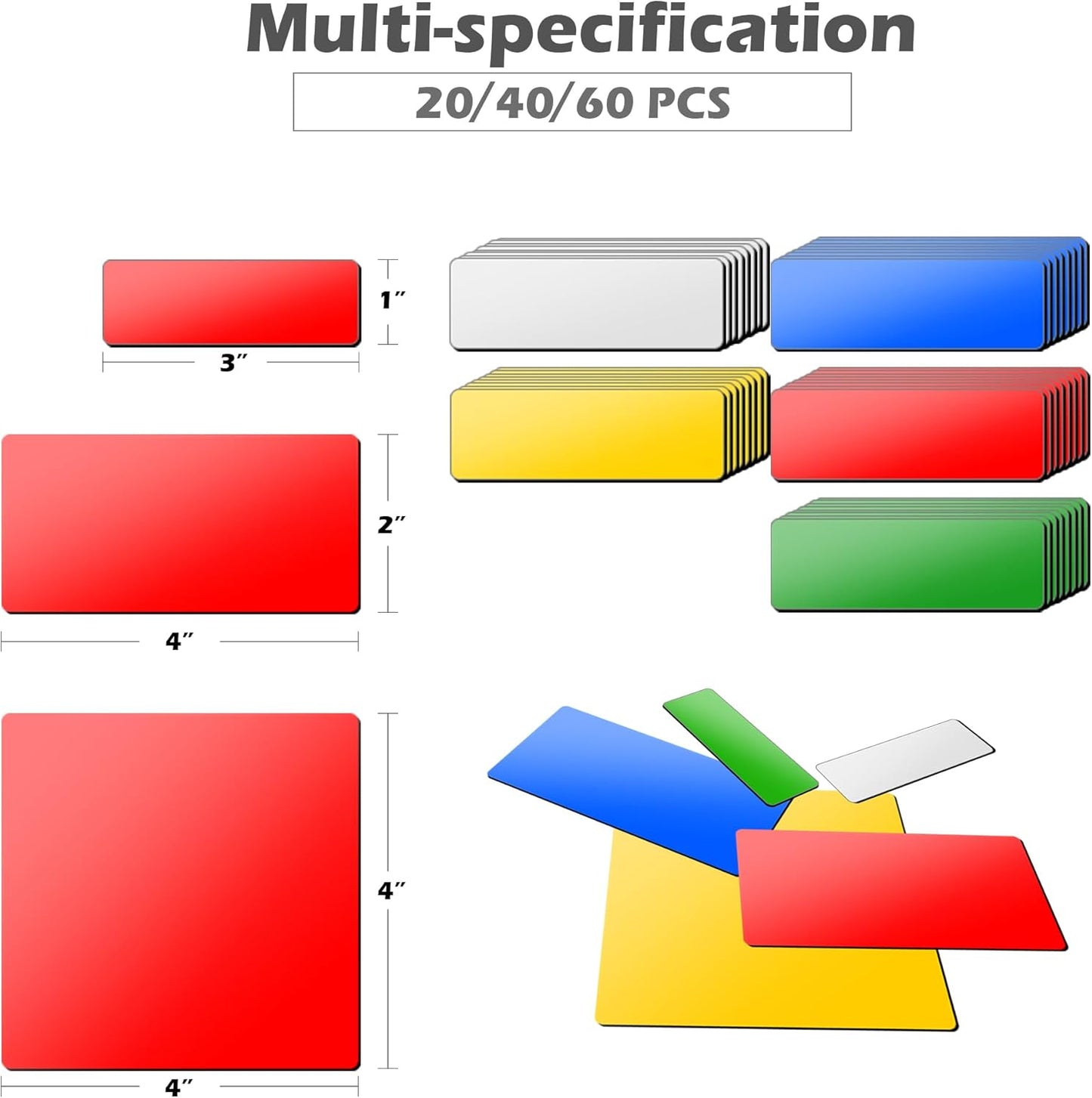 Realth Dry Erase Magnetic Labels Multicolor (1'' × 3'' 60 Pcs),Blank Magnets for Whiteboard, Washable Reusable Magnetic Sheets for Classroom Fridge Office, Name Tags for Teachers Students